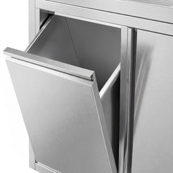 Zlew ze szafką ze stali nierdzewnej ECO – 1800 x 600 mm – z koszem na śmieci i 2 zlewami po prawej stronie