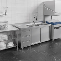 Szafka zlewozmywakowa PREMIUM – 1400 x 600 mm – z 3 szufladami i 2 zlewami po prawej stronie
