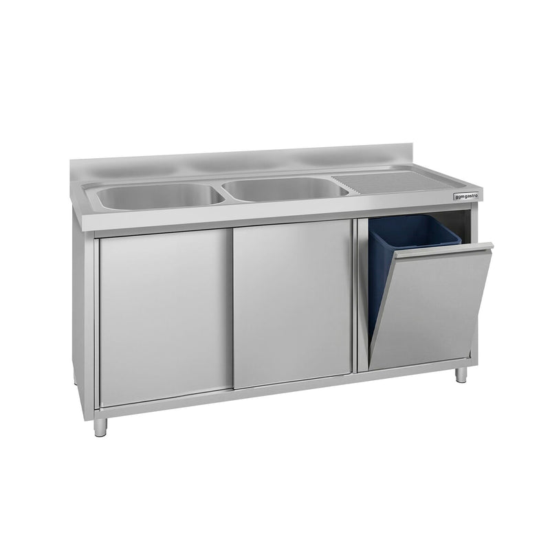 Szafka zlewozmywakowa ECO – 1400 x 600 mm – z koszem na śmieci i 2 zlewami po lewej stronie