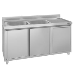 Szafka zlewozmywakowa ECO – 1400 x 600 mm – z koszem na śmieci i 2 zlewami po lewej stronie