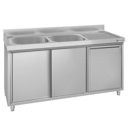 Szafka zlewozmywakowa ECO – 1400 x 600 mm – z pojemnikiem na odpady i zlewem 2-komorowym po lewej stronie