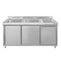 Szafka zlewozmywakowa ECO – 1400 x 600 mm – z pojemnikiem na odpady i zlewem 2-komorowym po lewej stronie