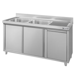 Szafka zlewozmywakowa ECO – 1400 x 600 mm – z koszem na śmieci i 2 zlewami po lewej stronie
