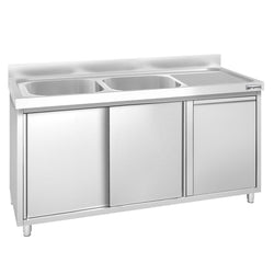 Szafka zlewozmywakowa PREMIUM – 1400 x 600 mm – z koszem na śmieci i 2 zlewami po lewej stronie