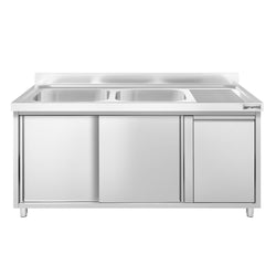 Szafka zlewozmywakowa PREMIUM – 1400 x 600 mm – z koszem na śmieci i 2 zlewami po lewej stronie