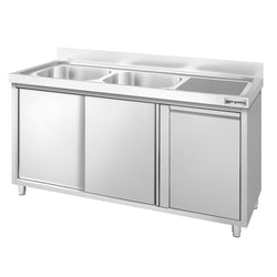Szafka zlewozmywakowa PREMIUM – 1400 x 600 mm – z koszem na śmieci i 2 zlewami po lewej stronie