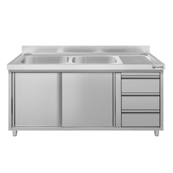 Szafka zlewozmywakowa ECO – 1400 x 700 mm – z 3 szufladami i 2 zlewami po lewej stronie