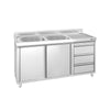 Szafka zlewozmywakowa PREMIUM – 1400 x 700 mm – z 3 szufladami i 2 zlewami po lewej stronie