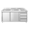 Szafka zlewozmywakowa PREMIUM – 1400 x 700 mm – z 3 szufladami i 2 zlewami po lewej stronie