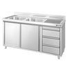 Szafka zlewozmywakowa PREMIUM – 1400 x 700 mm – z 3 szufladami i 2 zlewami po lewej stronie