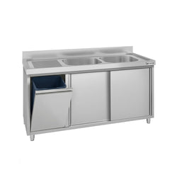 Szafka zlewozmywakowa ECO – 1400 x 700 mm – z koszem na śmieci i 2 zlewami po prawej stronie