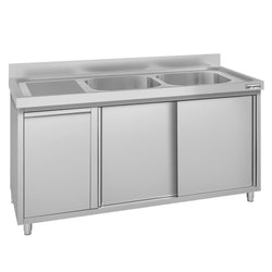 Szafka zlewozmywakowa ECO – 1400 x 700 mm – z koszem na śmieci i 2 zlewami po prawej stronie