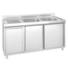 Szafka zlewozmywakowa PREMIUM – 1400 x 700 mm – z koszem na śmieci i 2 zlewami po prawej stronie