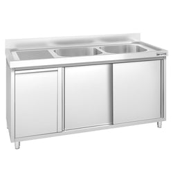 Szafka zlewozmywakowa PREMIUM – 1400 x 700 mm – z koszem na śmieci i 2 zlewami po prawej stronie