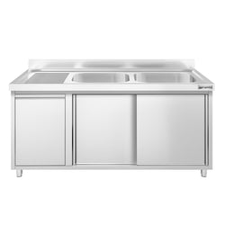 Szafka zlewozmywakowa PREMIUM – 1400 x 700 mm – z koszem na śmieci i 2 zlewami po prawej stronie