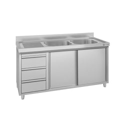 Szafka zlewozmywakowa ECO – 1400 x 700 mm – z 3 szufladami i 2 zlewami po prawej stronie