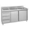 Szafka zlewozmywakowa ECO – 1400 x 600 mm – z 3 szufladami i 2 zlewami po prawej stronie