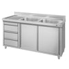 Szafka zlewozmywakowa ECO – 1400 x 700 mm – z 3 szufladami i 2 zlewami po prawej stronie
