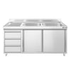Szafka zlewozmywakowa PREMIUM – 1400 x 700 mm – z 3 szufladami i 2 zlewami po prawej stronie