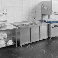 Szafka zlewozmywakowa PREMIUM – 1600 x 600 mm – z koszem na śmieci i 2 zlewami po lewej stronie