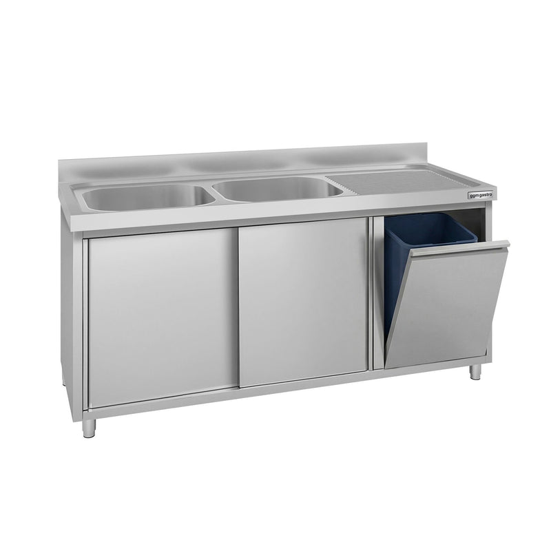 Szafka zlewozmywakowa ECO – 1600 x 600 mm – z koszem na śmieci i 2 zlewami po lewej stronie
