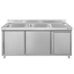Szafka zlewozmywakowa ECO – 1600 x 600 mm – z koszem na śmieci i 2 zlewami po lewej stronie