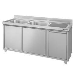 Szafka zlewozmywakowa ECO – 1600 x 600 mm – z koszem na śmieci i 2 zlewami po lewej stronie