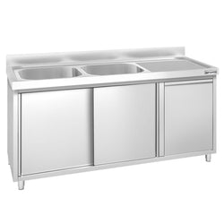 Szafka zlewozmywakowa PREMIUM – 1600 x 600 mm – z koszem na śmieci i 2 zlewami po lewej stronie