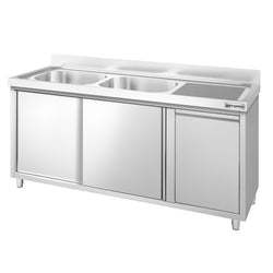 Szafka zlewozmywakowa PREMIUM – 1600 x 600 mm – z koszem na śmieci i 2 zlewami po lewej stronie