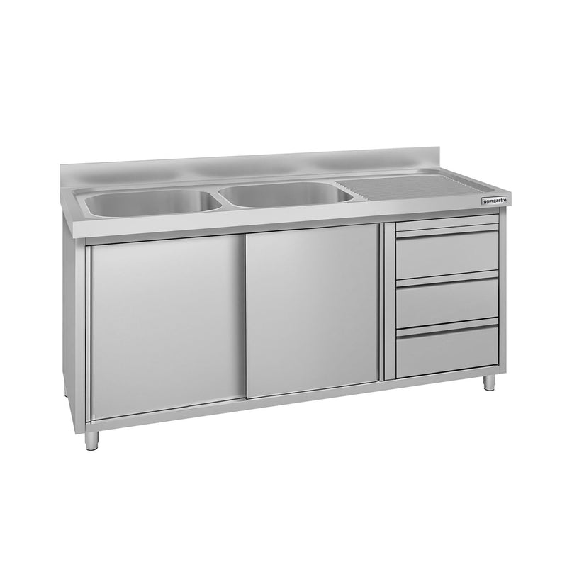 Szafka zlewozmywakowa ECO – 1600 x 600 mm – z 3 szufladami i 2 zlewami po lewej stronie
