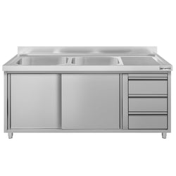 Szafka zlewozmywakowa ECO – 1600 x 600 mm – z 3 szufladami i 2 zlewami po lewej stronie