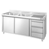 Commercial Sink Cabinet PREMIUM – Stainless Steel – 1600 × 600 mm – with 3 Drawers & Twin Left-Hand Bowls