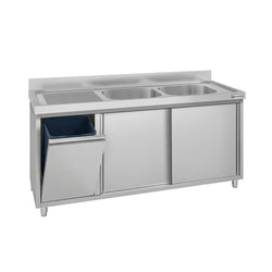 Szafka zlewozmywakowa ECO – 1600 x 600 mm – z koszem na śmieci i 2 zlewami po prawej stronie