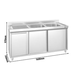 Szafka zlewozmywakowa PREMIUM – 1600 x 700 mm – z koszem na śmieci i 2 zlewami po prawej stronie