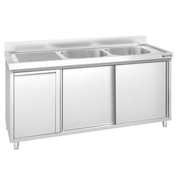 Szafka zlewozmywakowa PREMIUM – 1600 x 700 mm – z koszem na śmieci i 2 zlewami po prawej stronie