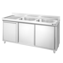 Szafka zlewozmywakowa PREMIUM – 1600 x 600 mm – z koszem na śmieci i 2 zlewami po prawej stronie