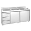 Szafka zlewozmywakowa PREMIUM – 1600 x 700 mm – z 3 szufladami i 2 zlewami po prawej stronie