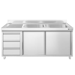 Szafka zlewozmywakowa PREMIUM – 1600 x 700 mm – z 3 szufladami i 2 zlewami po prawej stronie