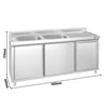 Zlew ze szafką ze stali nierdzewnej PREMIUM – 1800 x 600 mm – z koszem na śmieci i 2 zlewami po lewej stronie