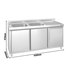 Szafka zlewozmywakowa PREMIUM – 1800 x 600 mm – z koszem na śmieci i 2 zlewami po lewej stronie