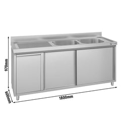 Szafka zlewozmywakowa ECO – 1800 x 600 mm – z koszem na śmieci i 2 zlewami po prawej stronie