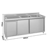 Zlew ze szafką ze stali nierdzewnej ECO – 1800 x 600 mm – z koszem na śmieci i 2 zlewami po prawej stronie