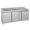 Zlew ze szafką ze stali nierdzewnej ECO – 1800 x 600 mm – z koszem na śmieci i 2 zlewami po lewej stronie