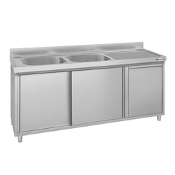 Szafka zlewozmywakowa ECO – 1800 x 600 mm – z koszem na śmieci i 2 zlewami po lewej stronie