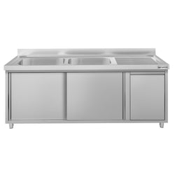 Szafka zlewozmywakowa ECO – 1800 x 600 mm – z koszem na śmieci i 2 zlewami po lewej stronie