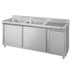 Szafka zlewozmywakowa ECO – 1800 x 700 mm – z koszem na śmieci i 2 zlewami po lewej stronie