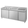 Zlew ze szafką ze stali nierdzewnej ECO – 1800 x 700 mm – z koszem na śmieci i 2 zlewami po lewej stronie