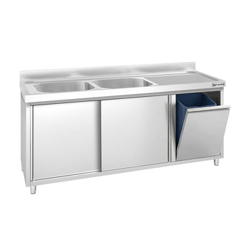 Szafka zlewozmywakowa PREMIUM – 1800 x 700 mm – z koszem na śmieci i 2 zlewami po lewej stronie