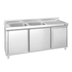 Szafka zlewozmywakowa PREMIUM – 1800 x 700 mm – z koszem na śmieci i 2 zlewami po lewej stronie
