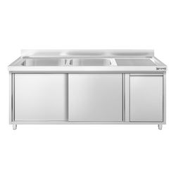 Szafka zlewozmywakowa PREMIUM – 1800 x 700 mm – z koszem na śmieci i 2 zlewami po lewej stronie